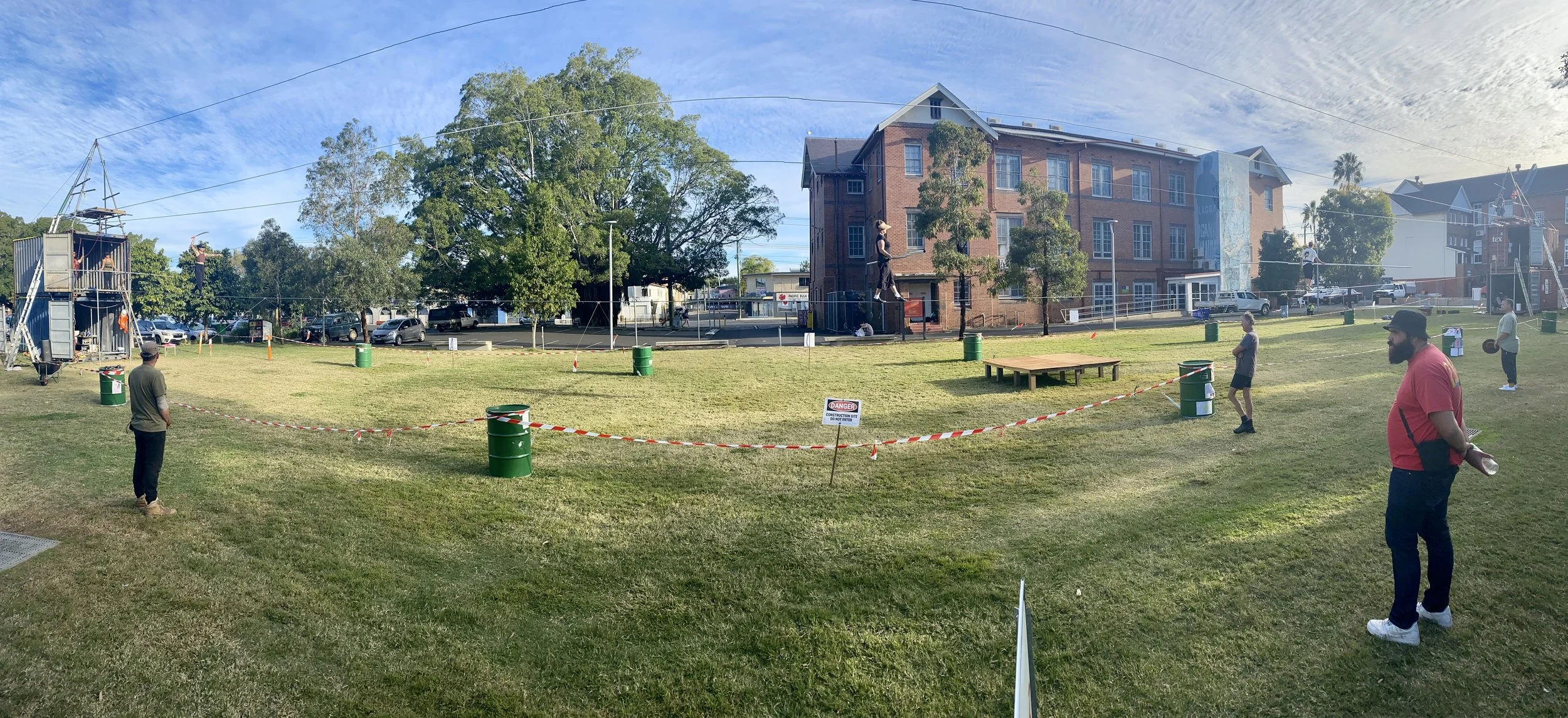 Pano of wire walkers under a blue sky #concolleano #funambulism #bundjalungcountry