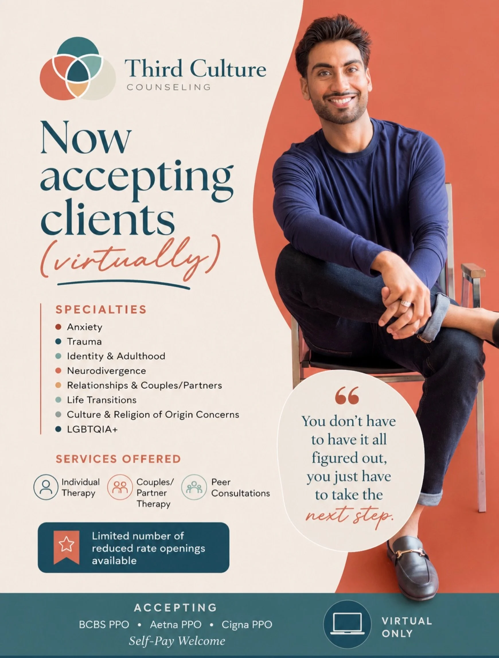 Looking for a therapist? Link in Bio! Or reach out at ✉️ info@thirdculturecounseling.com 📞312-291-1770 or visit ThirdCultureCounseling.com. (Offering virtual sessions across Illinois)