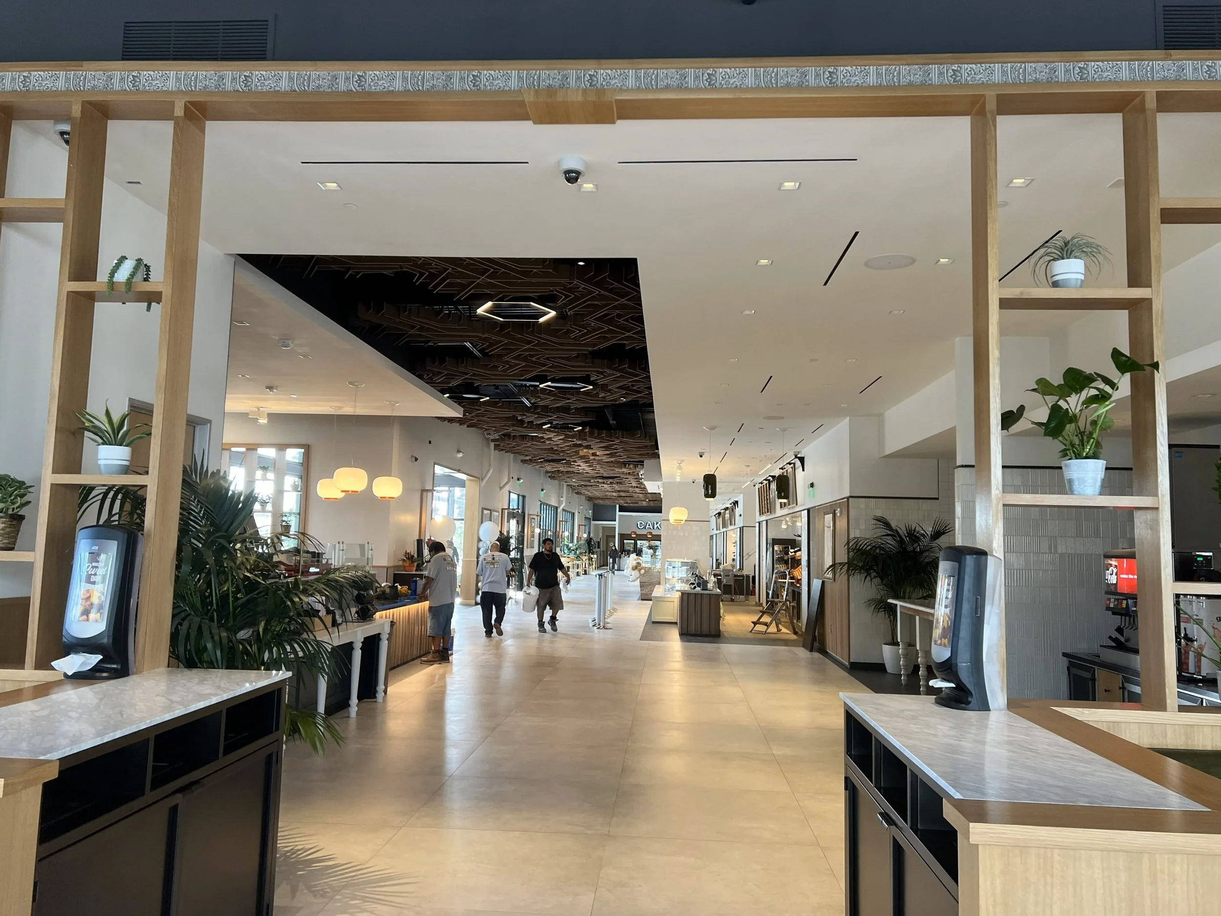 Interior of Porto's with new installation of Audio system on ceiling