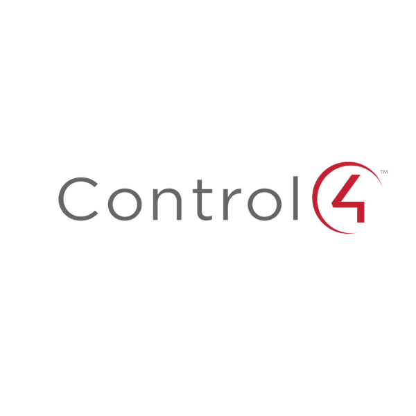 Control4 logo with black background and stylized red number 4.