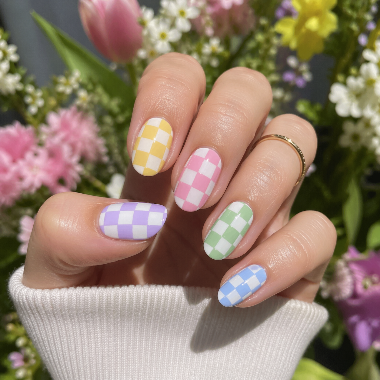 spring checkered nails