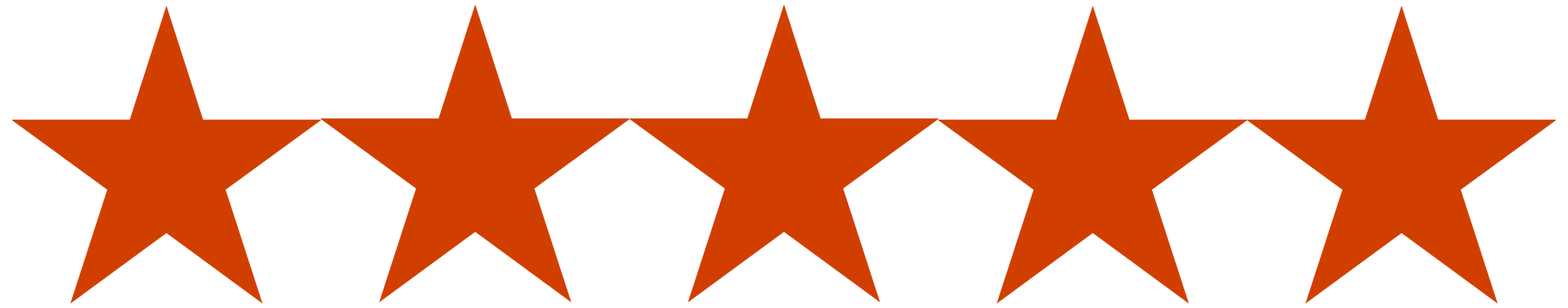 Five brown five-pointed stars aligned horizontally.