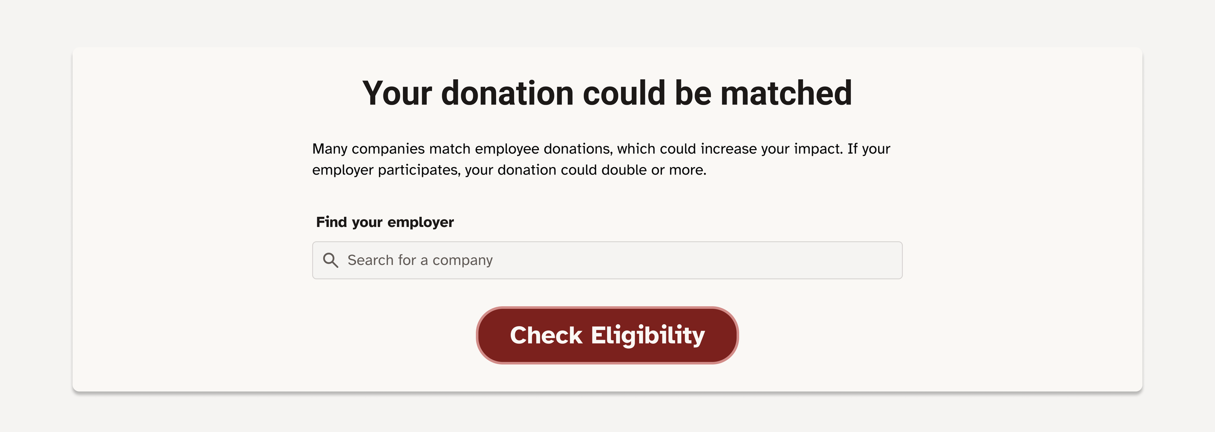 Desktop employer-matching concept for Austin Lighthouse: an explanation of matching gifts, a company-search field, and a Check Eligibility button.