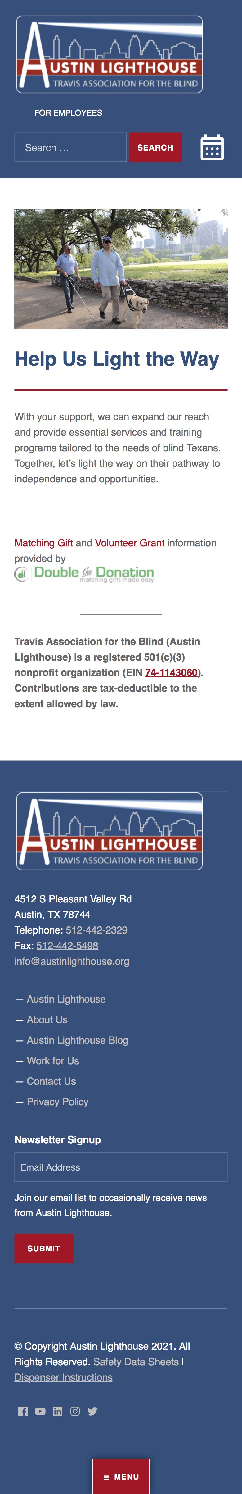 Original Austin Lighthouse donation page before the redesign
