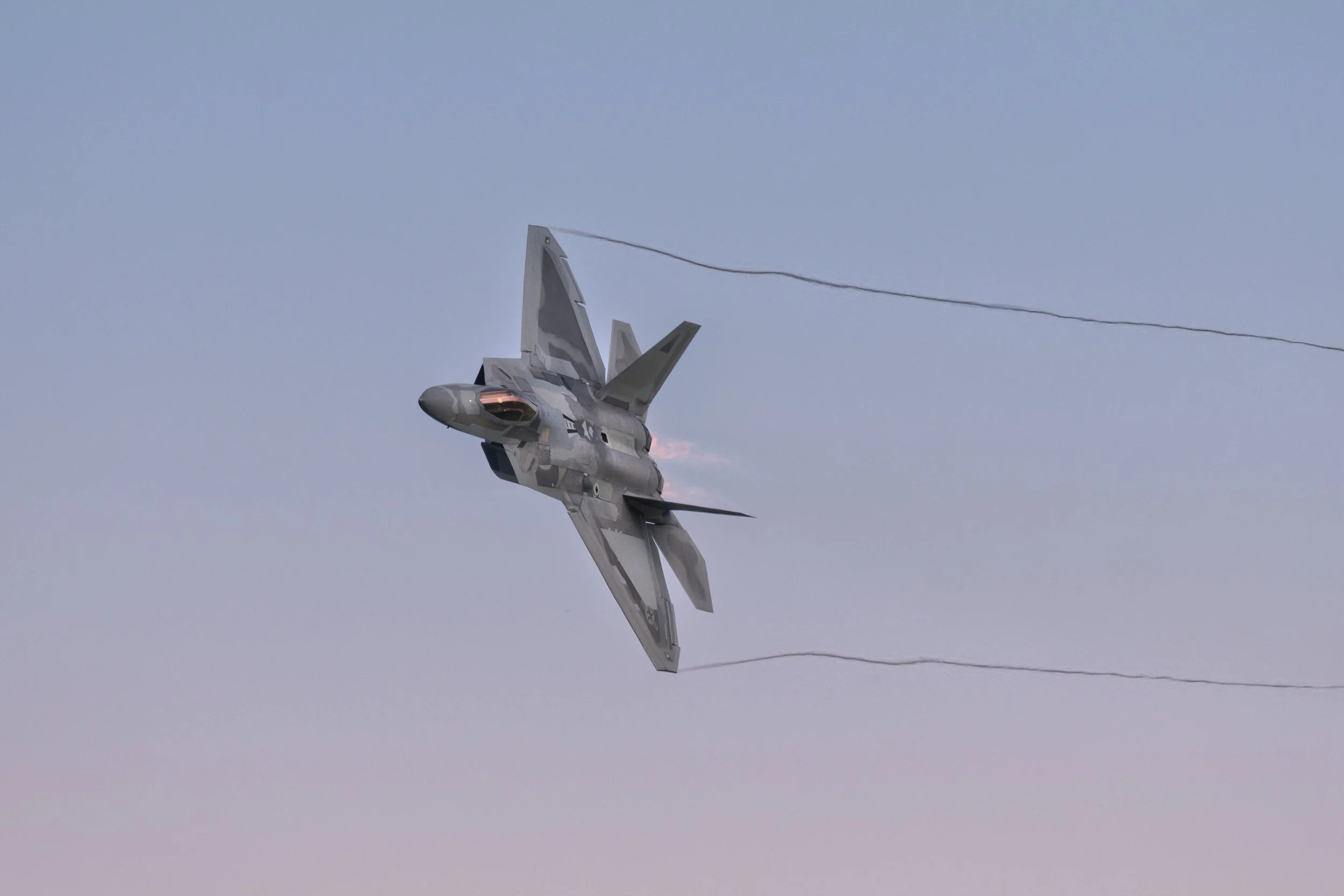 F-22 Raptor during 2024 EAA AirVenture twilight show in Oshkosh, WI.
