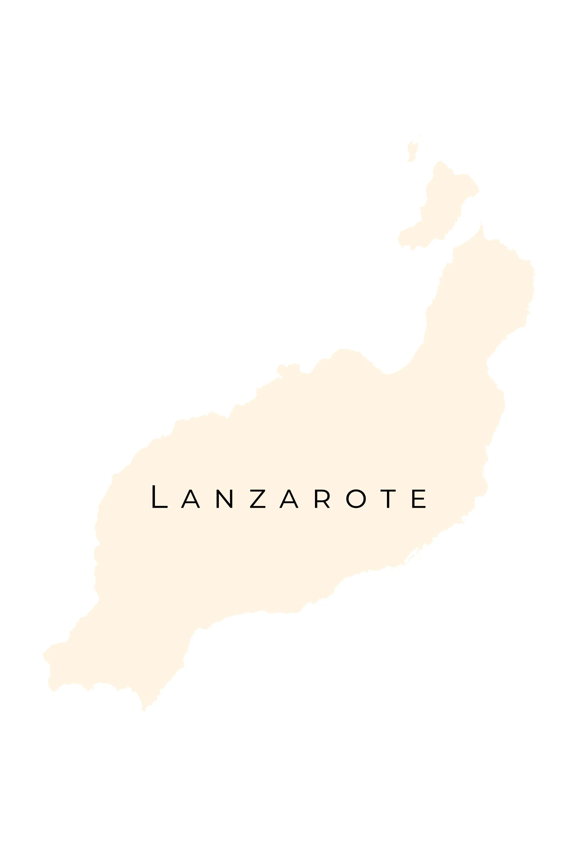 Map of Lanzarote, one of the Canary Islands, with the island's name in the center.