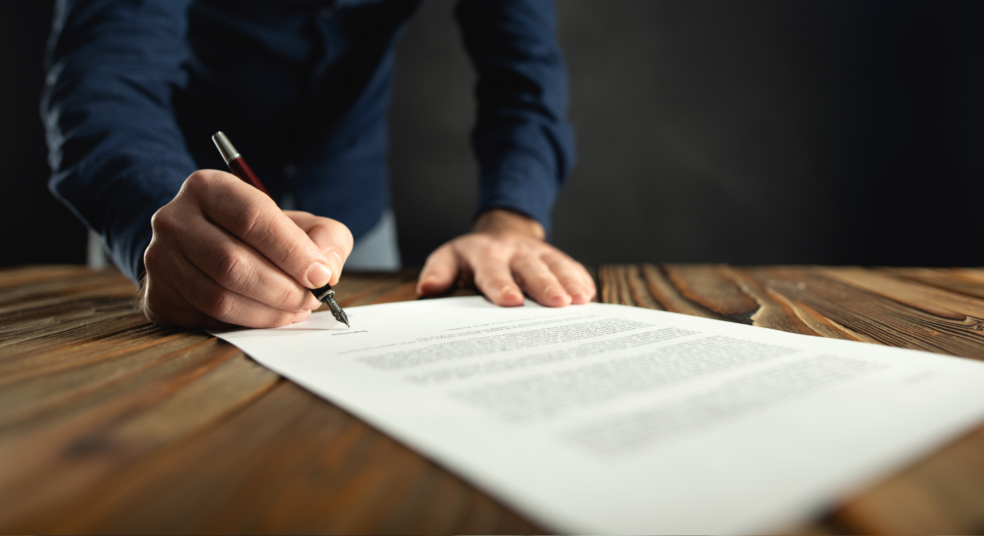 Client signing commercial closing documents for a Michigan commercial real estate transaction with Midwest Title.