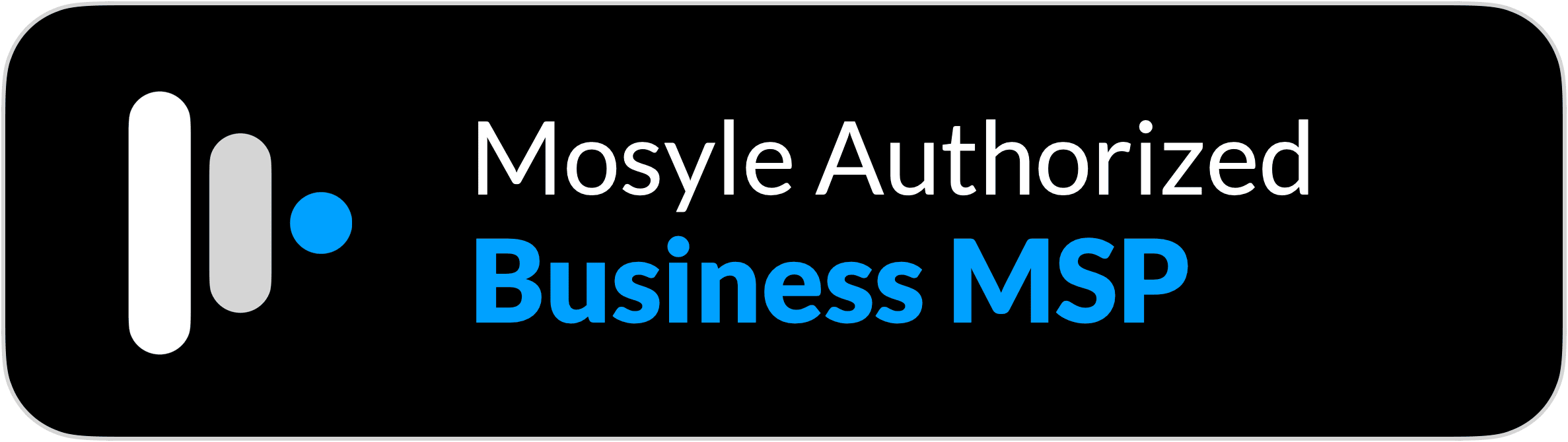 Moyle Authorized Business MSP logo with stylized white, gray, and blue elements on a black background.