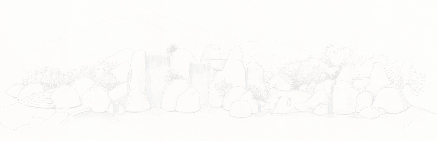 Waterfall and diving board sketch by ILT Vignocchi