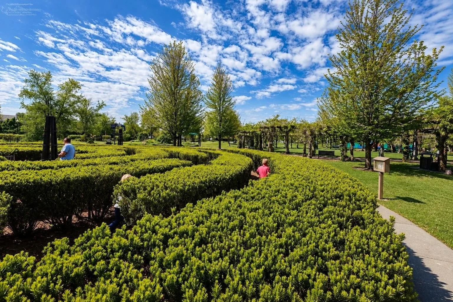 Evergreen hedge maze in a public park garden maintained by ILT Vignocchi