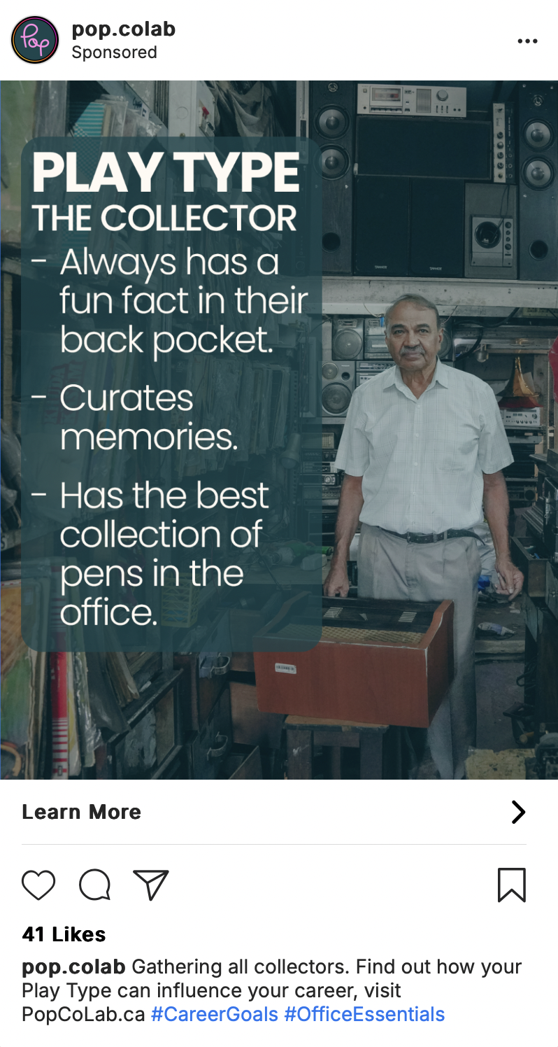 Social media post outing the collector play type