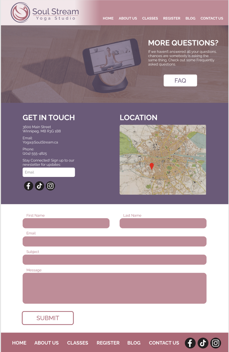 Yoga studio contact page