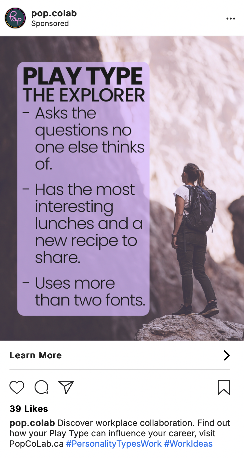 Social media post outing the explorer play type