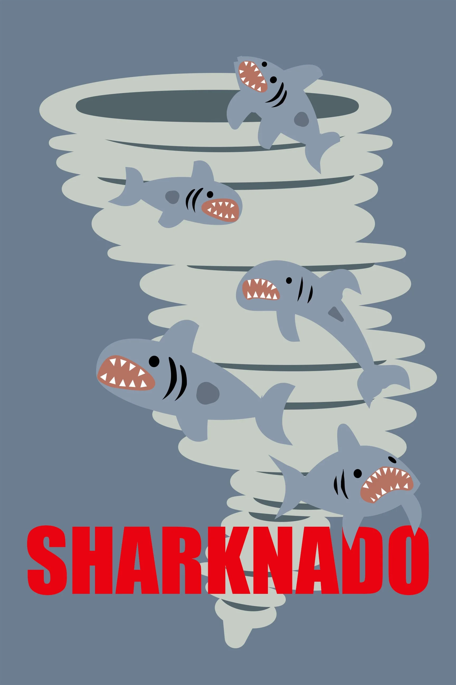 Digital art of sharks in a tornado