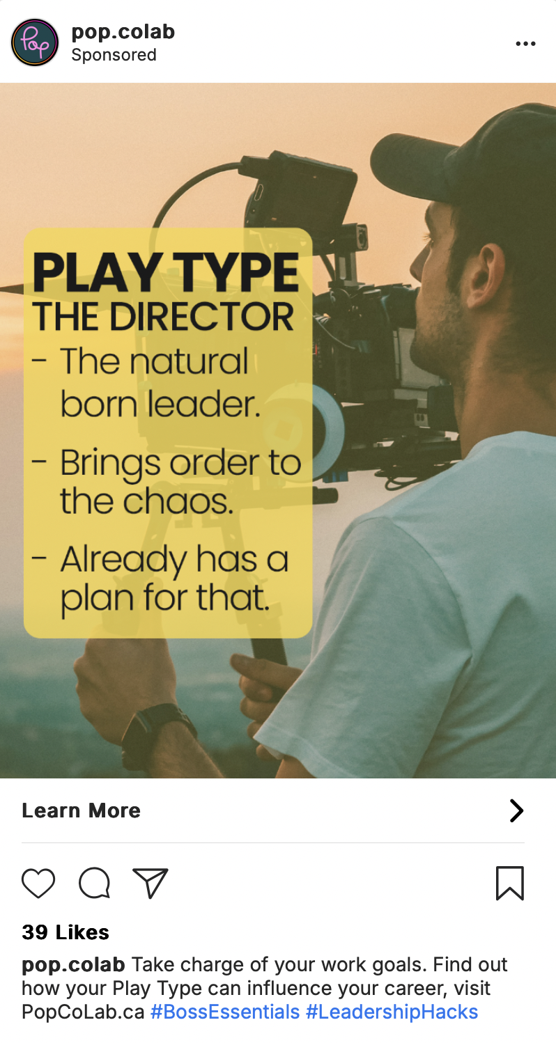 Social media post outing the director play type