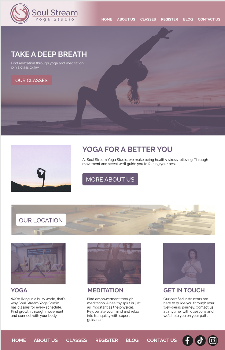 Yoga website homepage