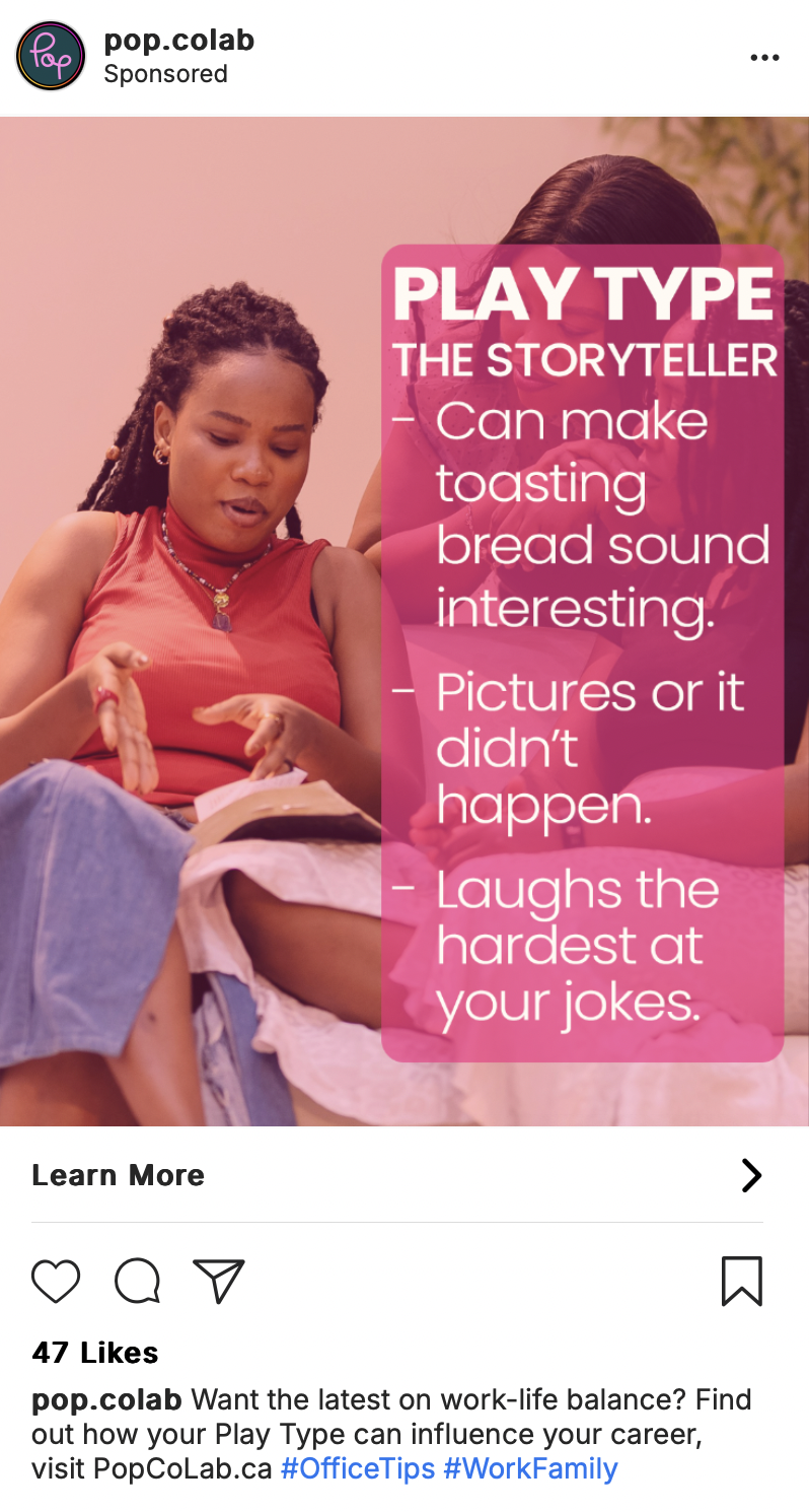 Social media post outing the storyteller play type