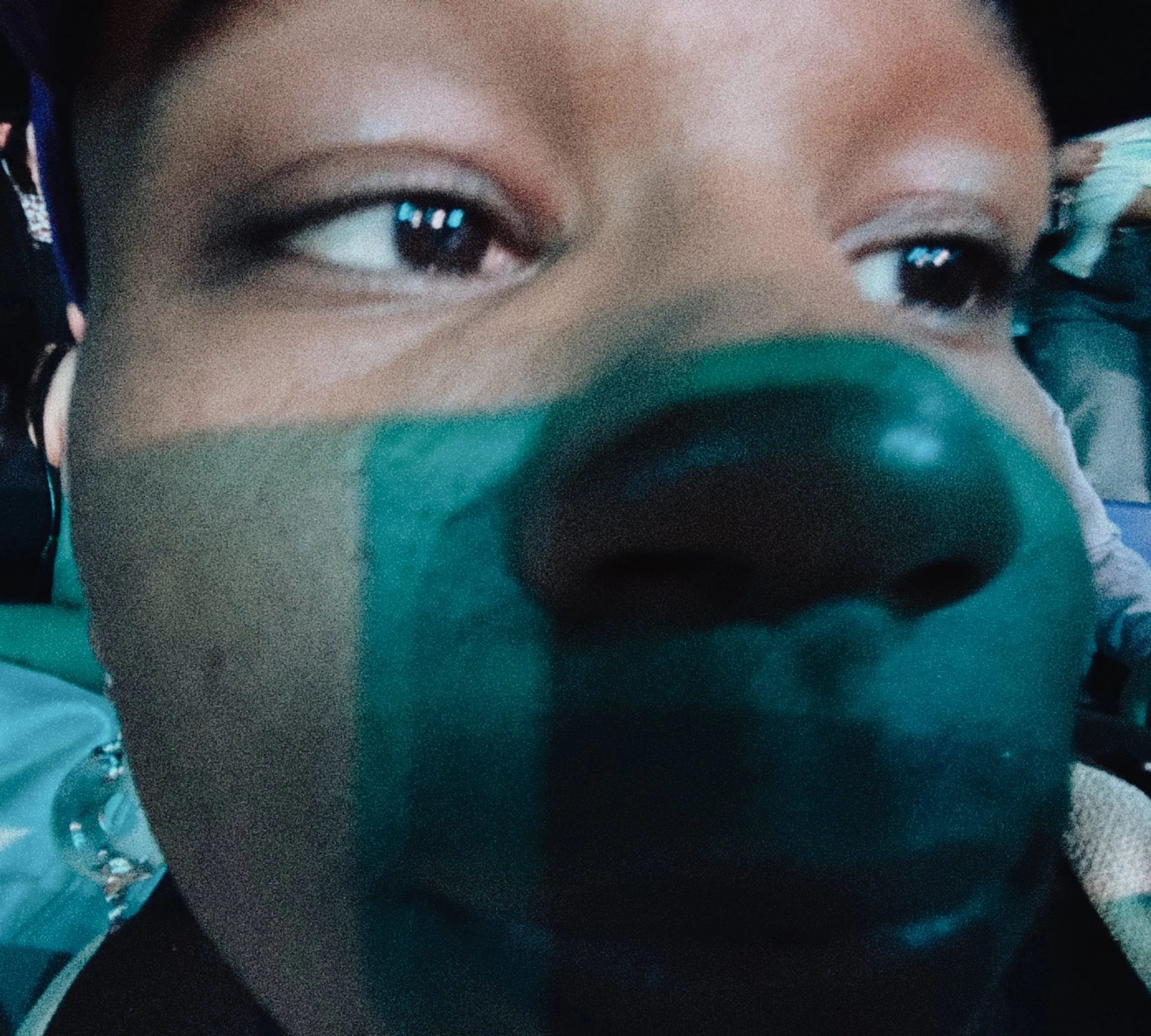 Close-up of the artist Duckai, with his nose and eyes visible.