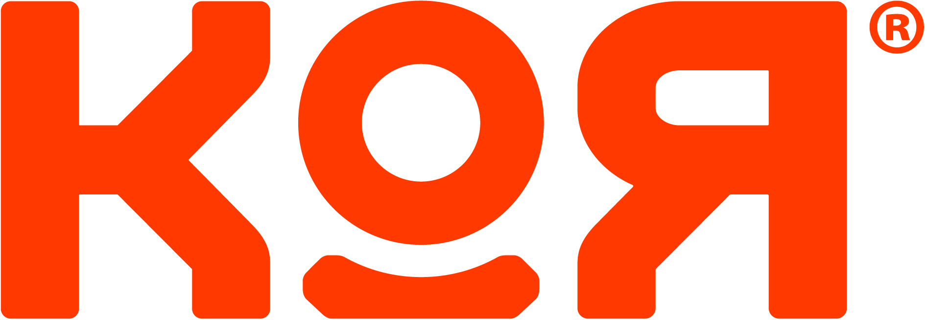 Close-up of the Korg logo in black and red text.
