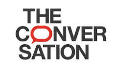 Logo for The Conversation, featuring black and red text