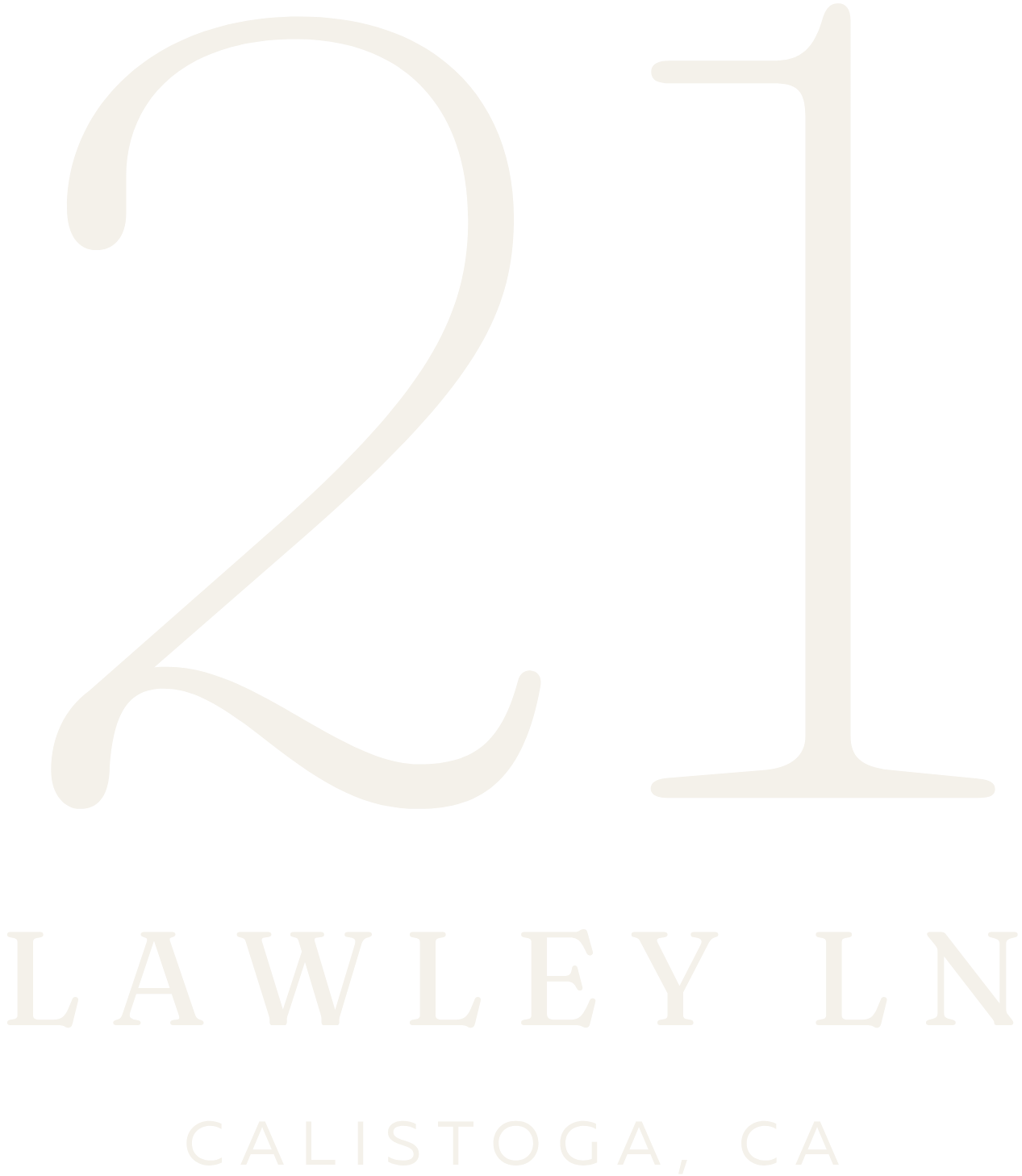 Logo with large number 21 and the text "Lawley Ln Calistoga, CA."