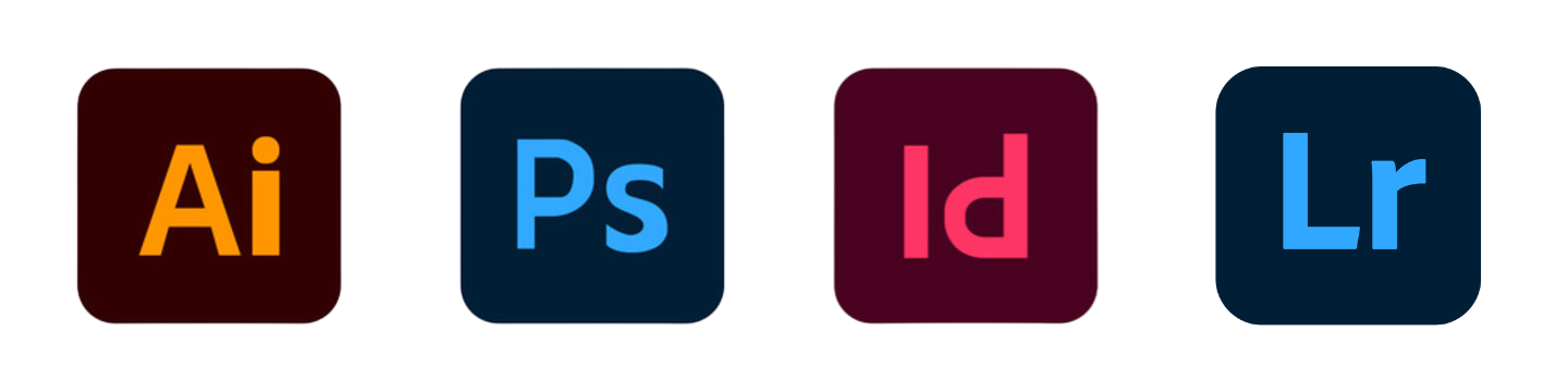 Icons of Adobe Creative Cloud applications including Illustrator, Photoshop, InDesign, and Lightroom.
