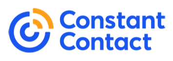 Constant Contact logo with blue text and orange and blue circular design