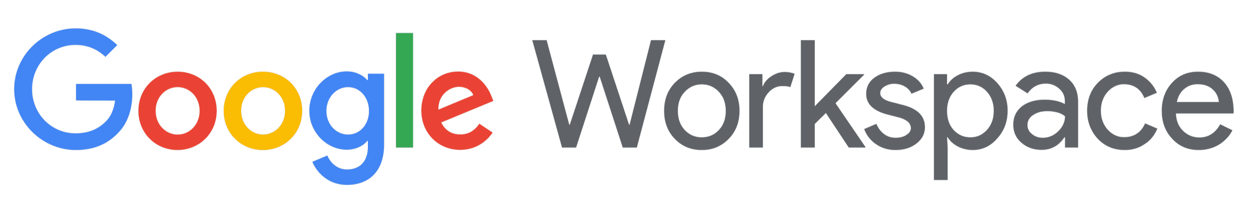 Google Workspace logo with colorful letters spelling 'Google' and gray letters spelling 'Workspace'.