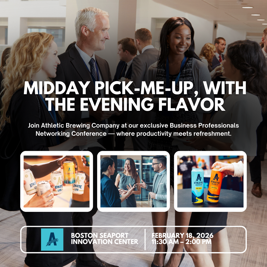 Social media post for an Athletic Brewing Non-Alcoholic Beer Campaign. This graphic was to advertise a networking/taste testing event. This campaign was focused on targeting the on the go, busy professionals, and enhancing the drinking without limita