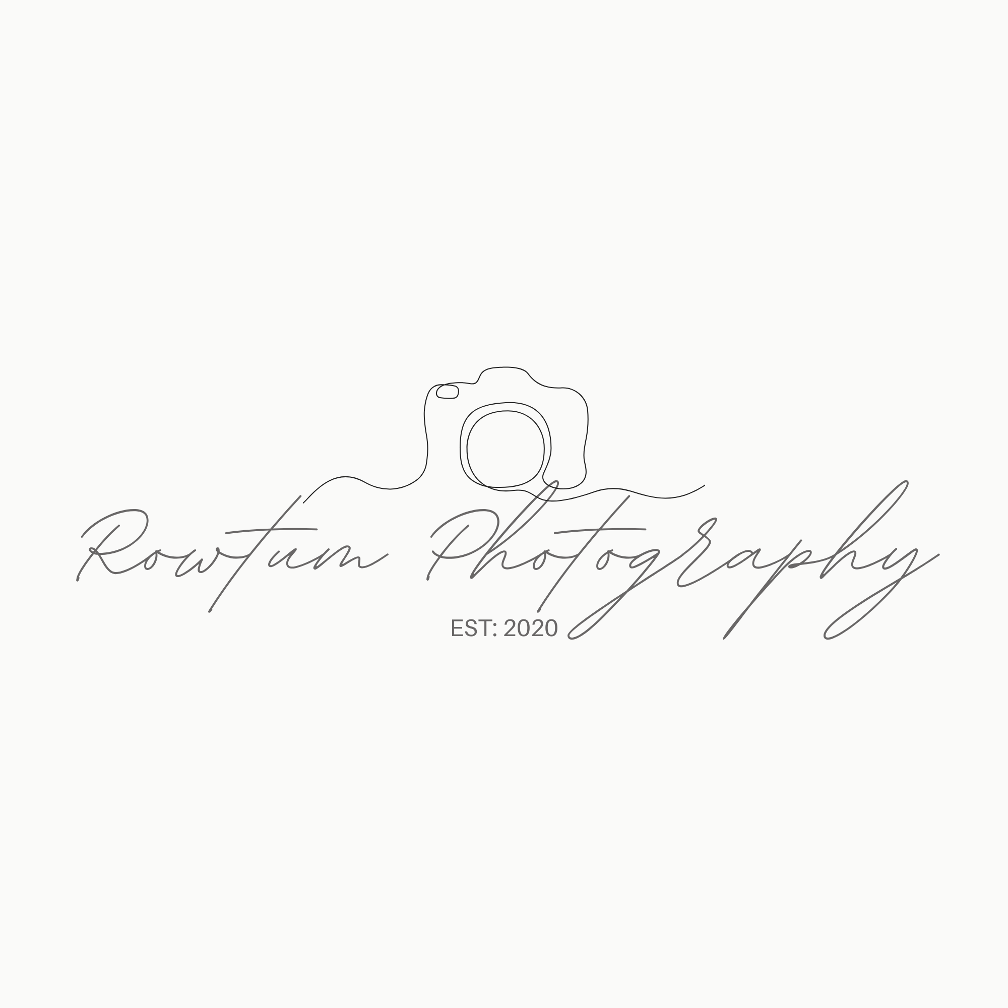 Logo of Rowtum Photography featuring a minimalist outline of a camera and cursive text with additional EST: 2020.