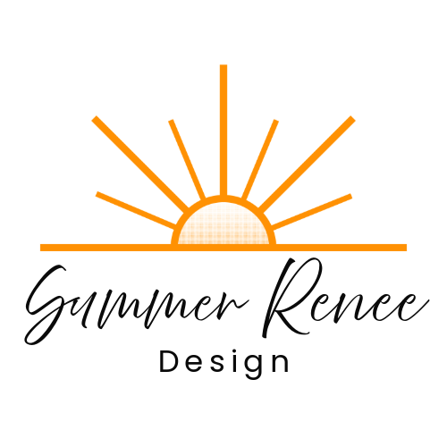 Logo with a stylized orange sun and the text 'Summer Rence Design' in black and cursive.