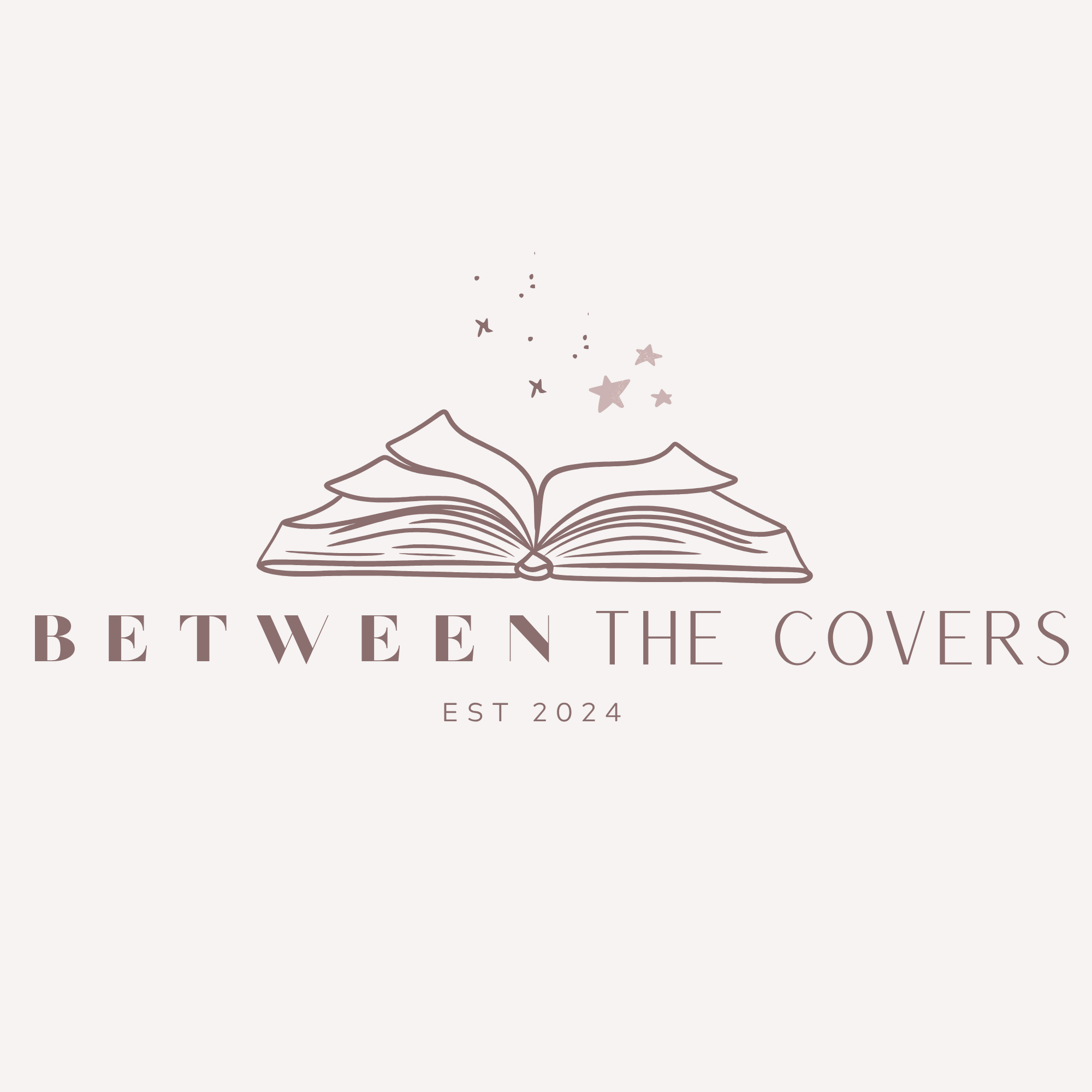Logo of 'Between the Covers', featuring an open book with stars and sparkles above it, and the text 'Between the Covers' and 'Est 2024' beneath.
