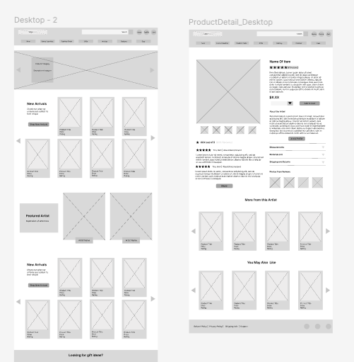 Screenshots of a website layout for a music artist, showing various sections for new arrivals, featured artists, product details, and similar artists, with placeholder images and text.