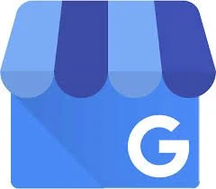 Google My Business storefront icon in blue with an awning.