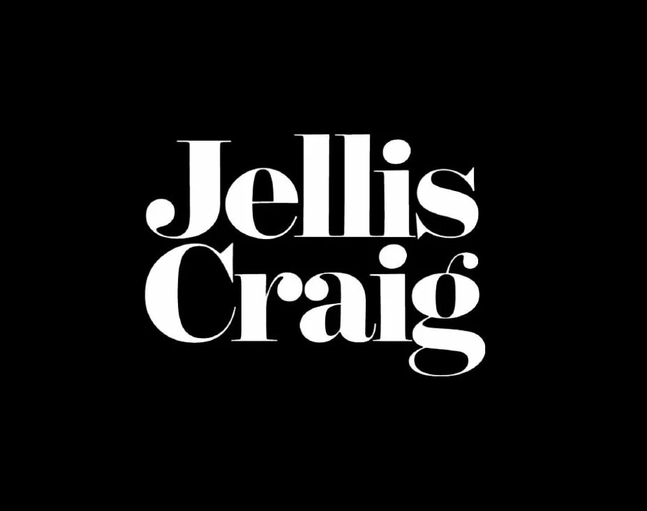 Black background with white text reading 'Jellis Craig' in bold, stylized font.