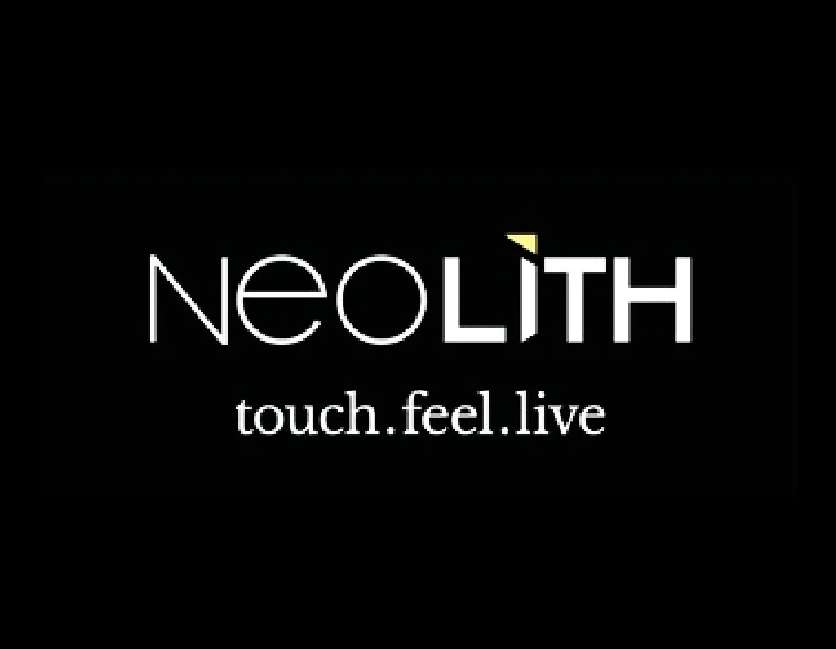 Neolith logo with the tagline 'touch.feel.live' on a black background
