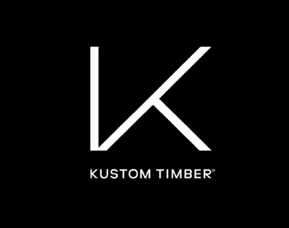 Black background with a stylized white 'K' and the text 'KUSTOM TIMBER' underneath.