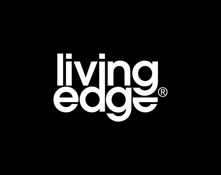 Black background with the words ''living edge'' in large, white font, with a registered trademark symbol.