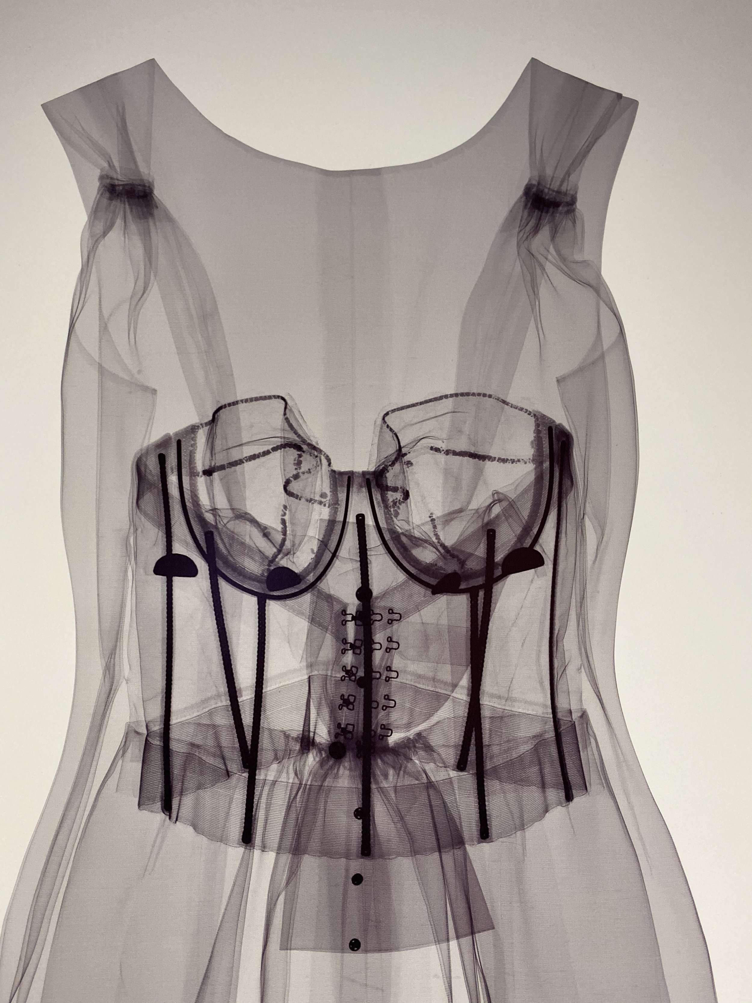 X-ray image of a garment showing the structure including wires and connectors.