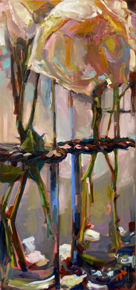 original oil painting by Gabrielle b. McLean of wilting roses
