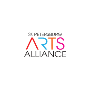 Logo for St. Petersburg Arts Alliance with colorful text and black background.