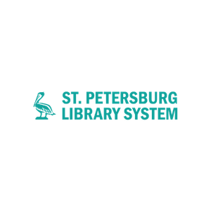 Logo for St. Petersburg Library System featuring a teal swan with the words 'St. Petersburg Library System' in teal text.
