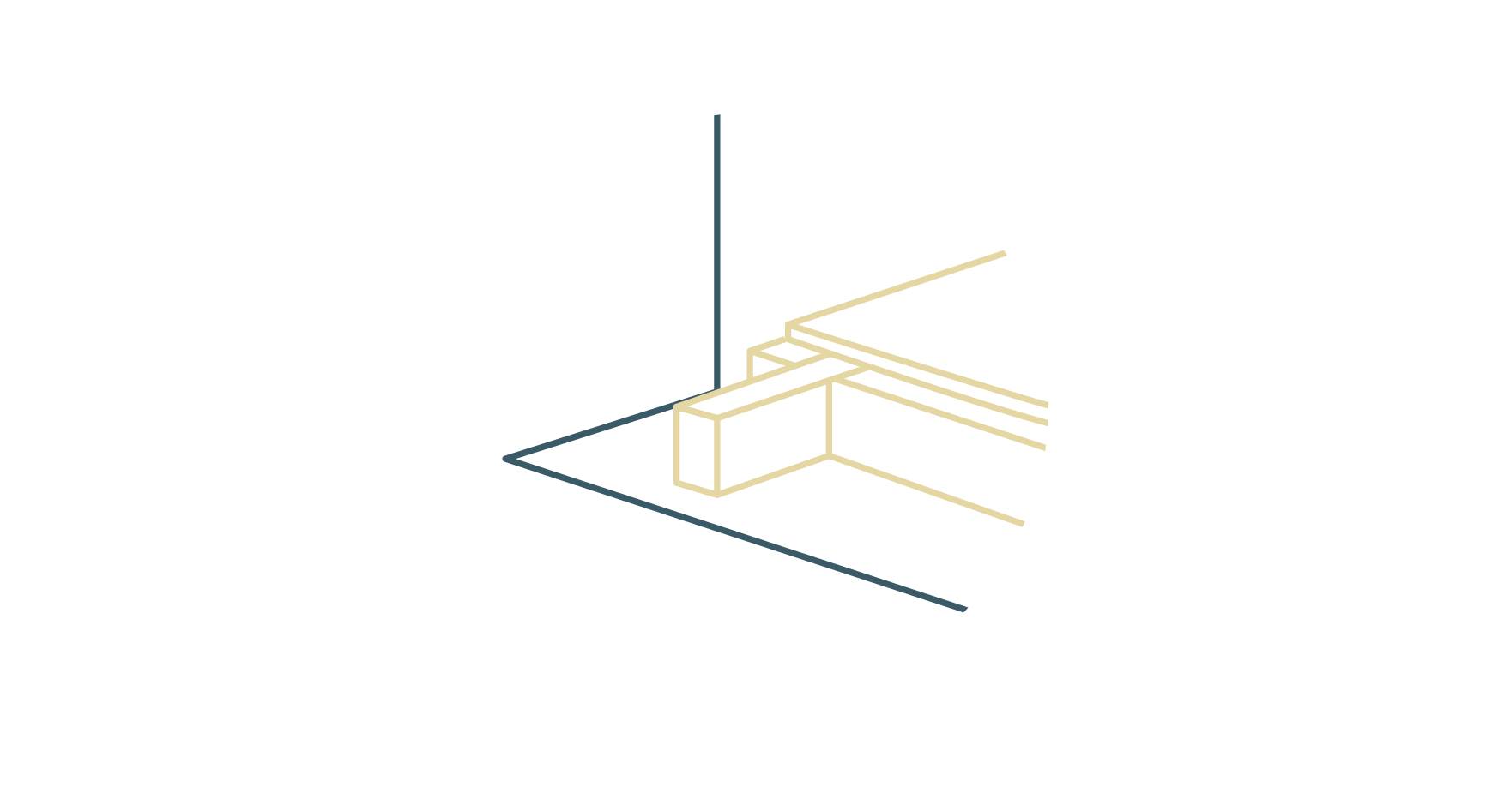 A simplified 3D technical drawing of the Tranquillo system shown in beige and dark lines, on a black background.