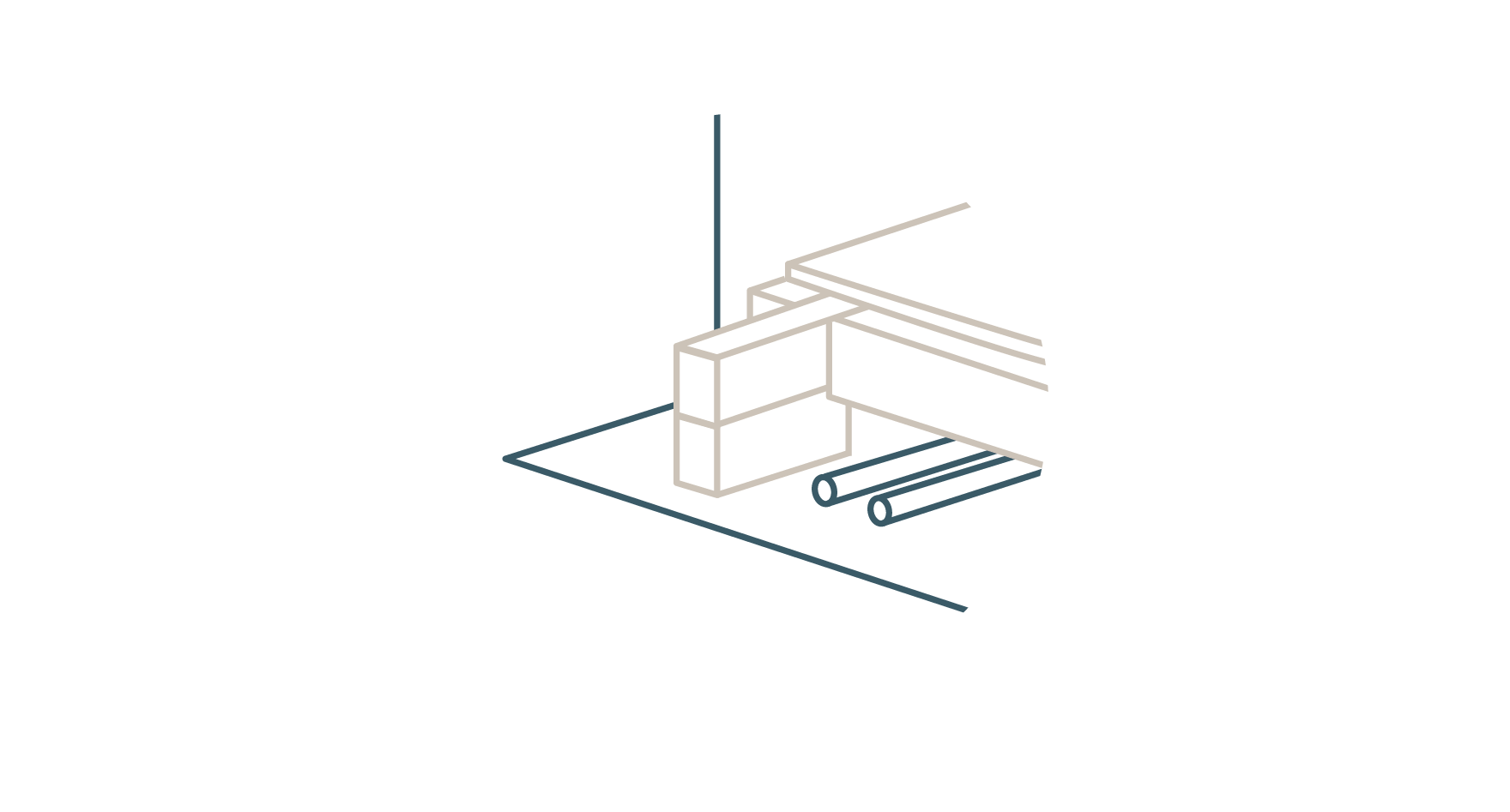 A simplified 3D technical drawing of the Legato system showing the services running under the raised floor.
