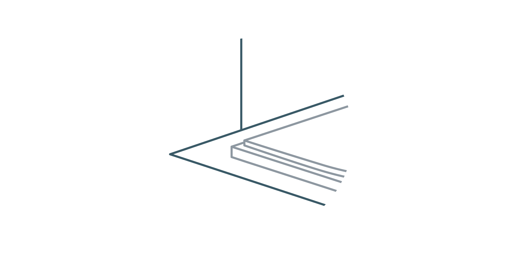 A simplified 3D technical drawing of the Semplícé system with four lines in shades of blue and grey.
