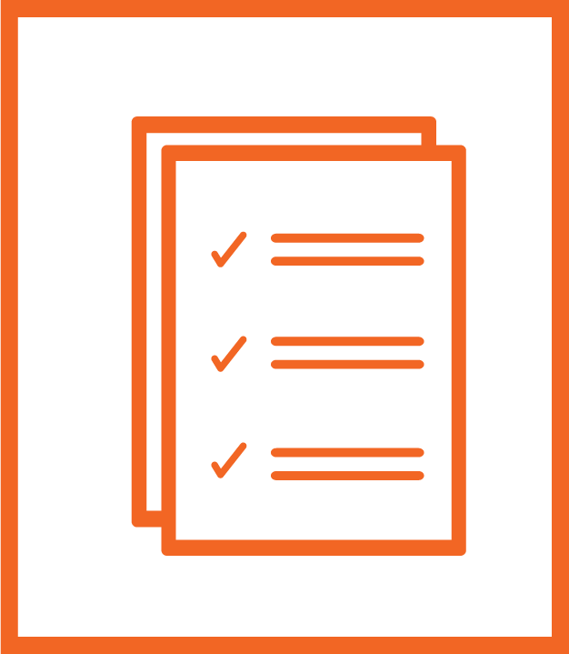 Icon of documents with checkmarks and lines, representing a checklist or list of tasks.