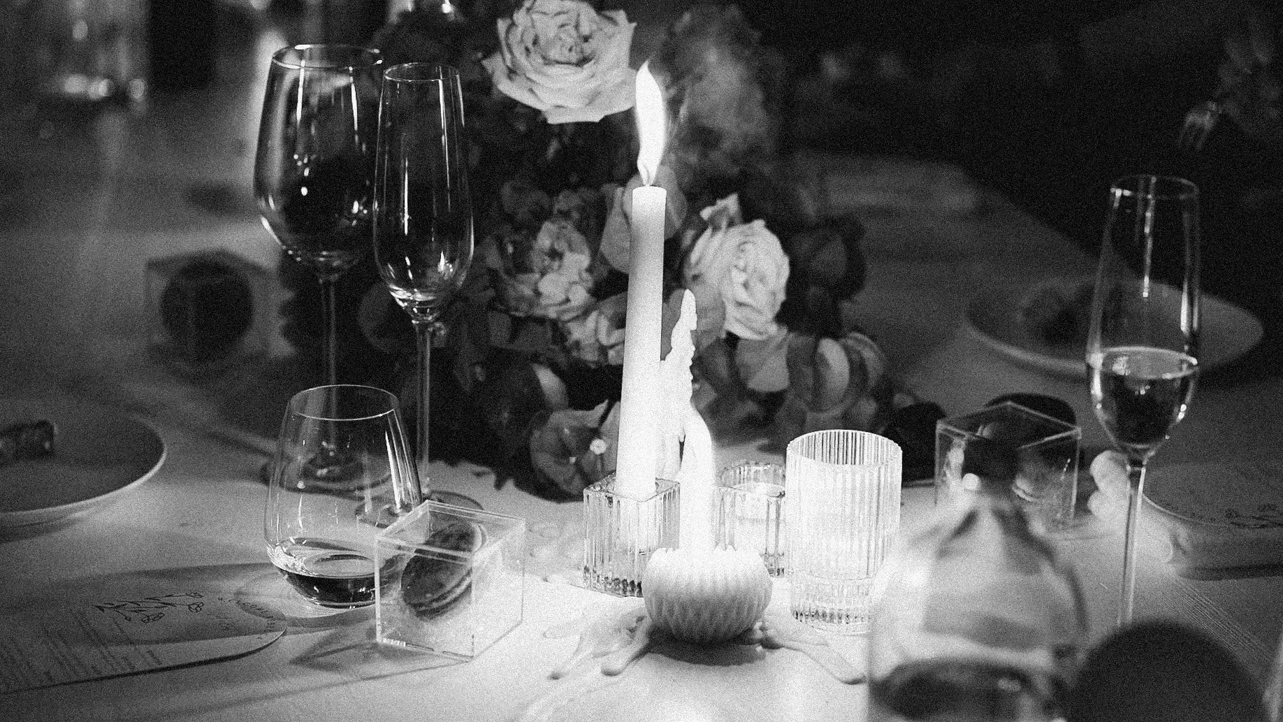 reception details on film, black and white photography