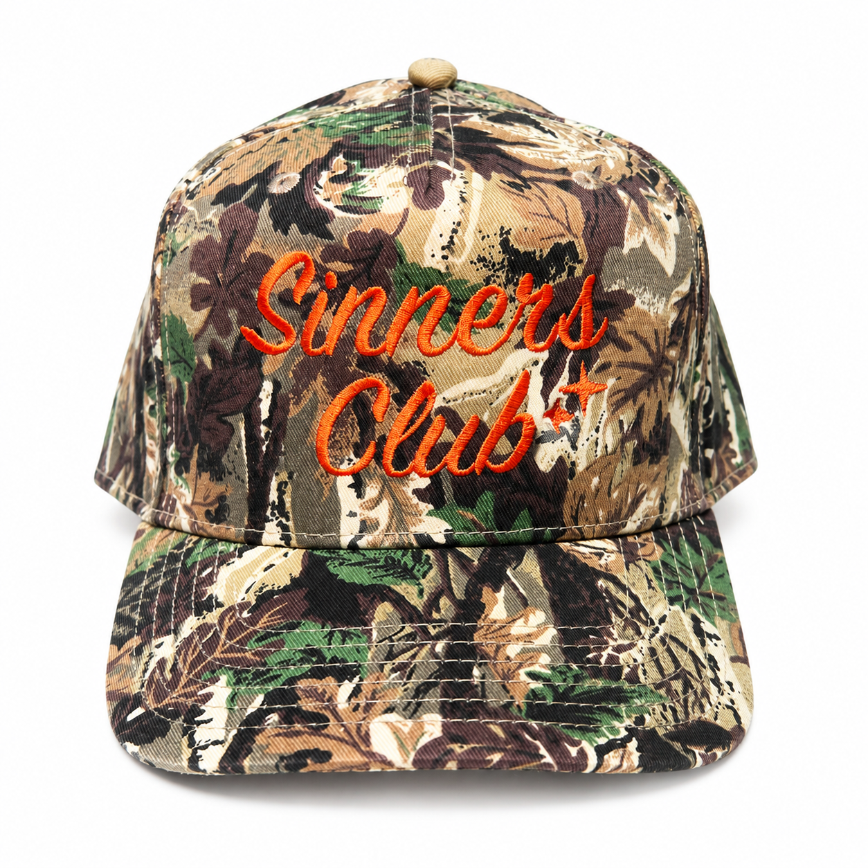 Camo Snapback with Orange Font