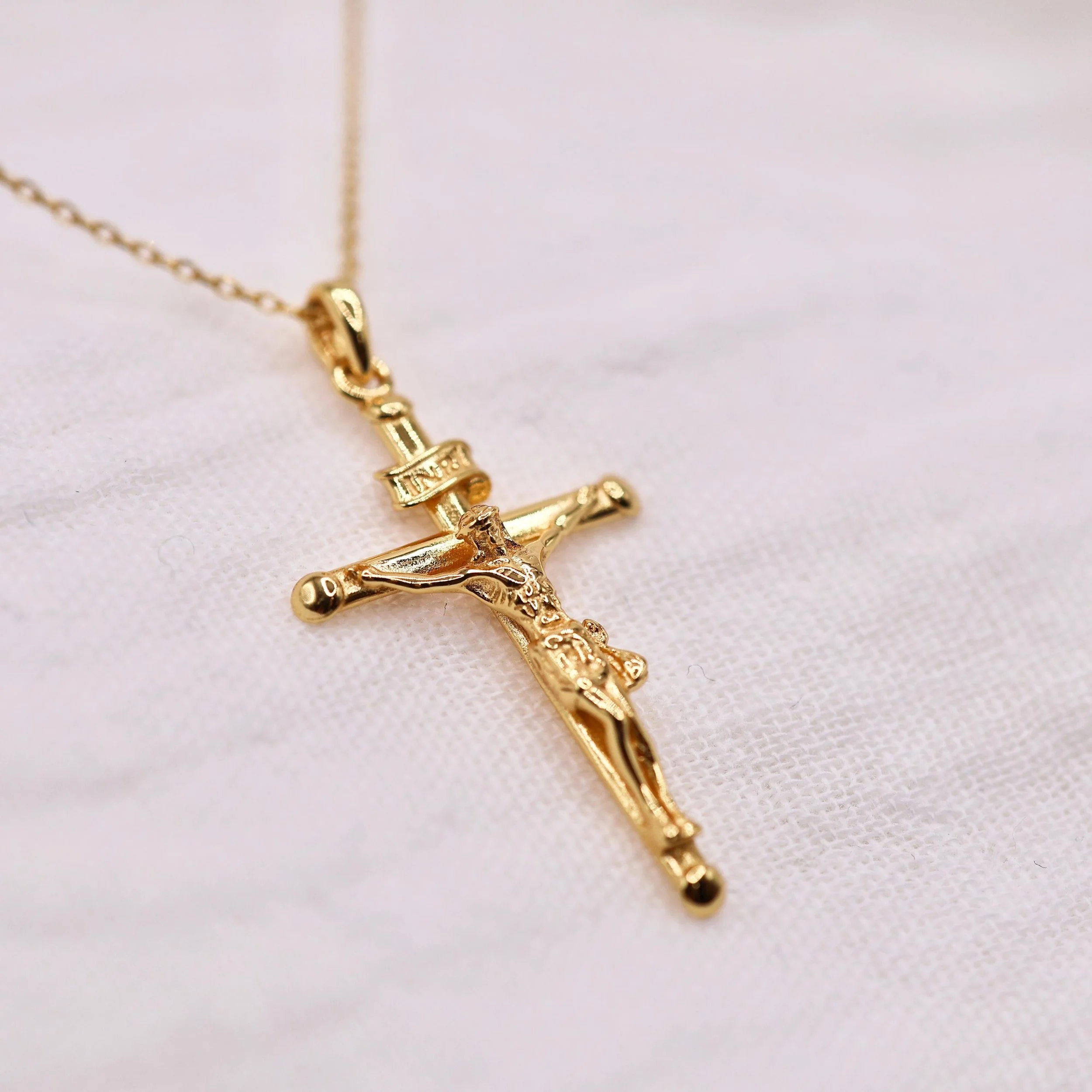 Gold Sterling Silver Crucifix Necklace | 18K Gold Sterling Silver Catholic Necklace | Simple Crucifix | Catholic Gift | Confirmation Gift