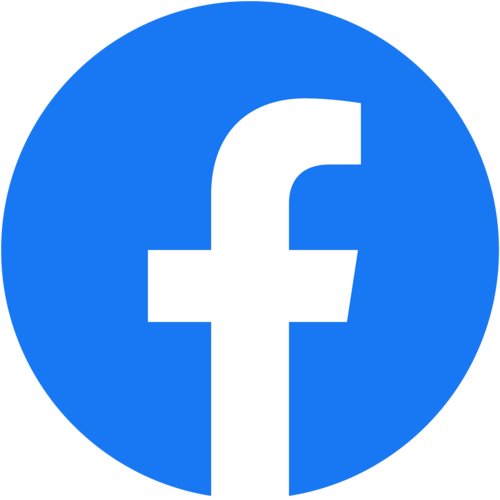 Facebook logo with white lowercase 'f' on a blue circular background.